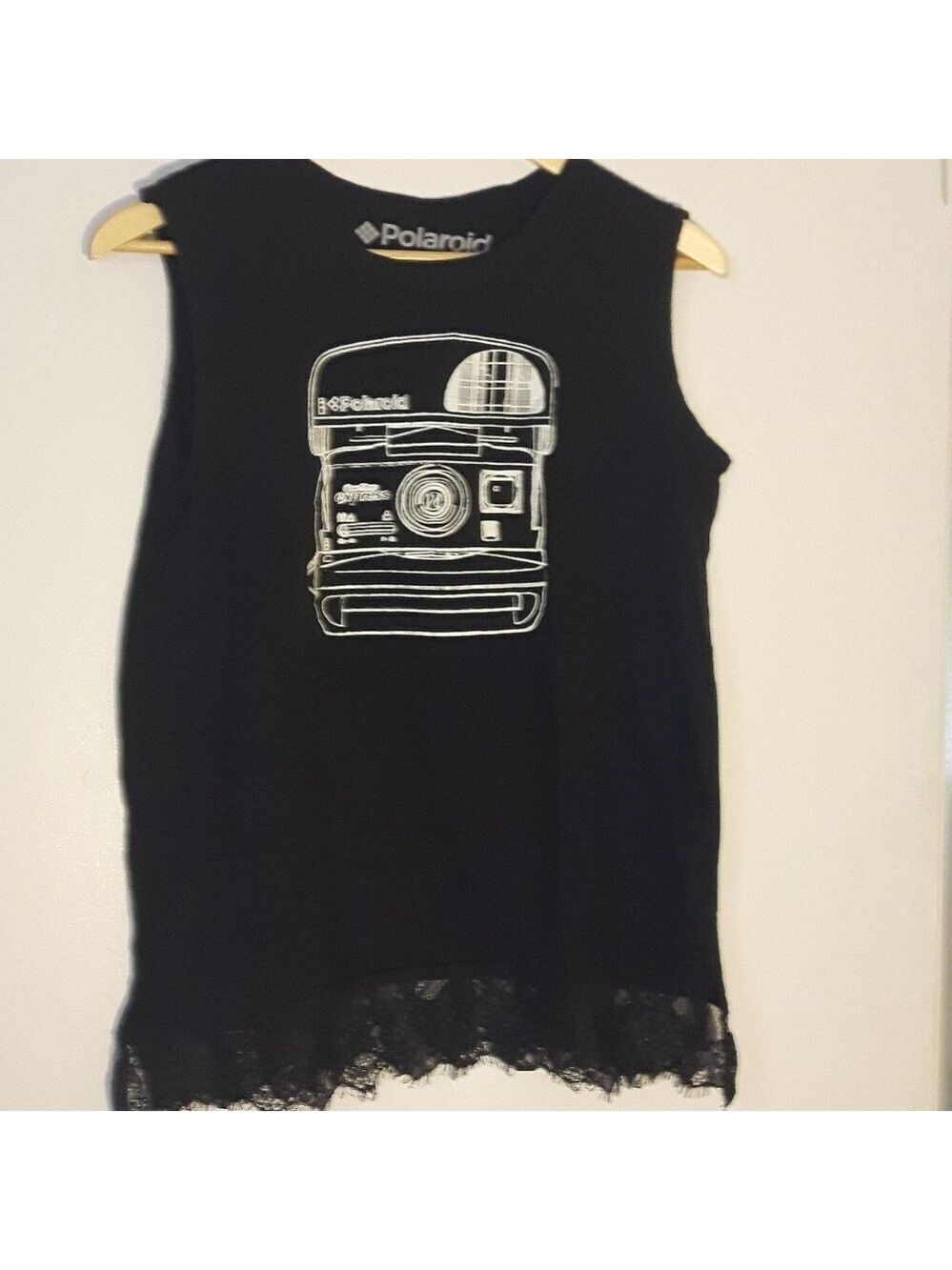 Polaroid Camera TANK TOP with lace Women's Size Large